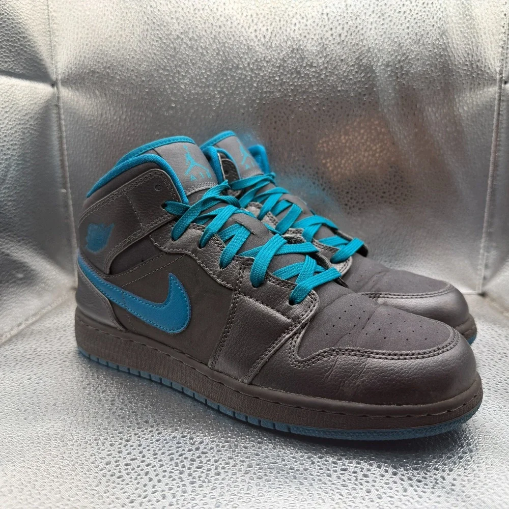 Size 6.5Y Nike Air Jordan 1 Mid GG Dark Gray Teal Girls Sneaker Shoes 555112-027